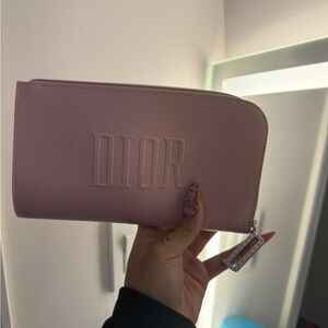 Dior Light Pink Embossed Leather Zip Wallet